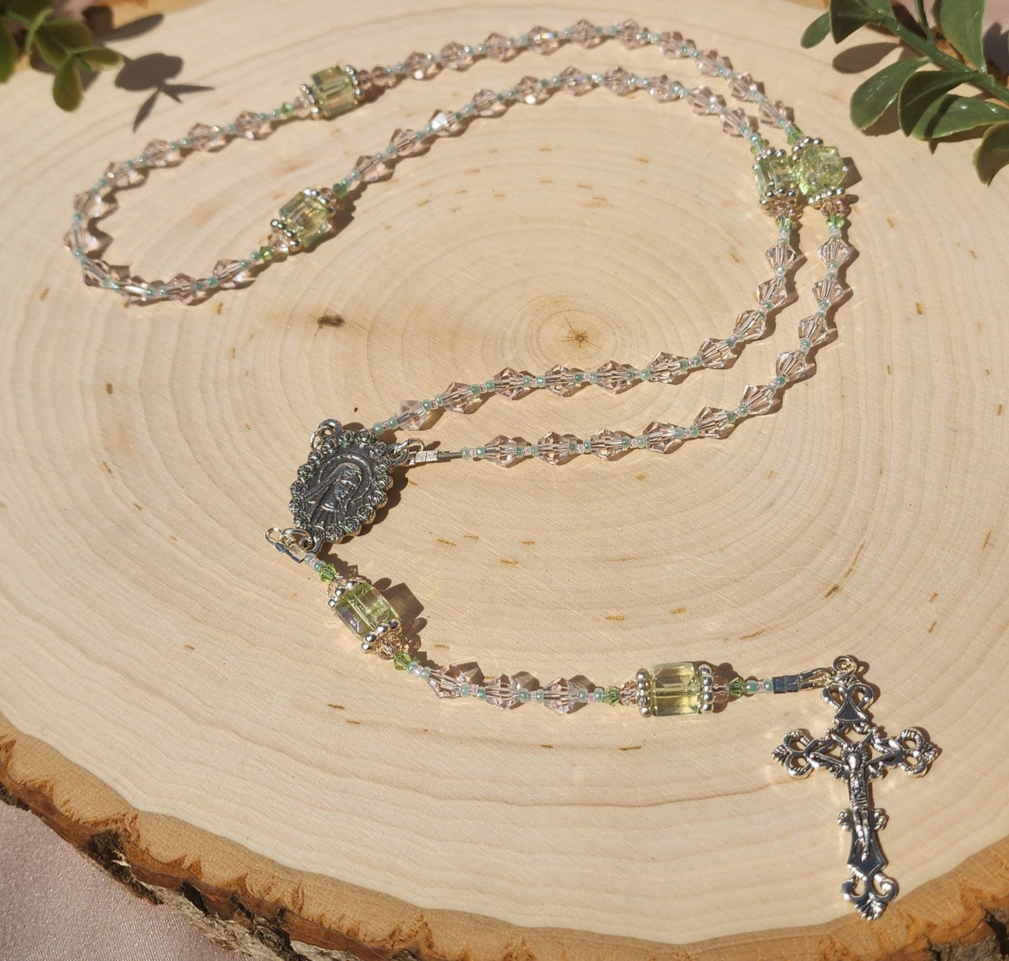 Light Pink &Green Rosary