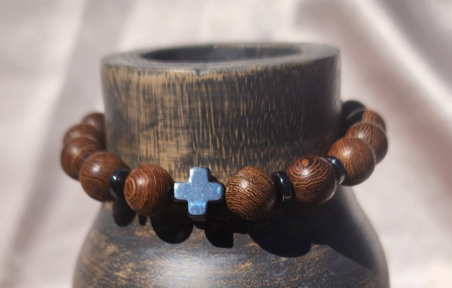 Brown Wood Cross Bracelet