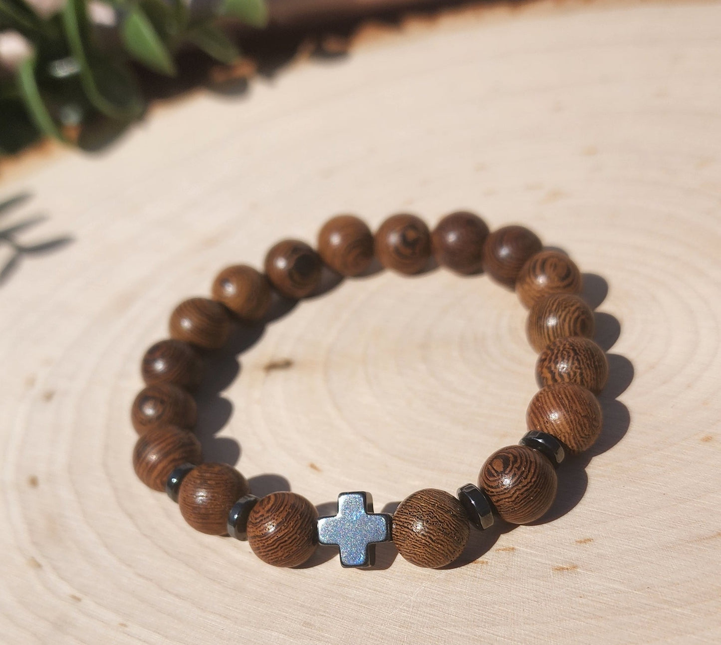 Brown Wood Cross Bracelet